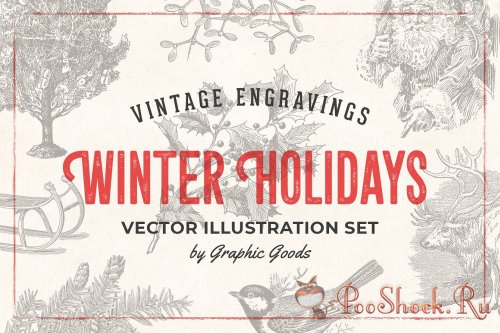 Winter Holidays - Vintage Engraving Illustration Set (PNG,AI)