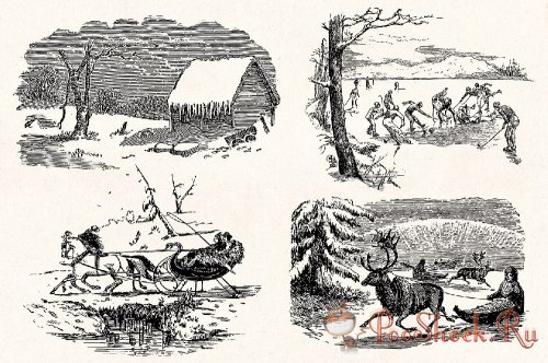 Winter Holidays - Vintage Engraving Illustration Set (PNG,AI)