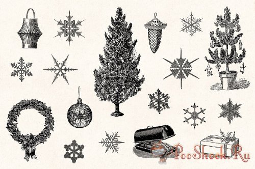 Winter Holidays - Vintage Engraving Illustration Set (PNG,AI)